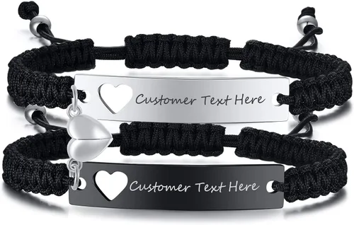 Miniatura 31 de MEALGUET Pulseras de ID Personalizadas para Parejas Grabado Personalizado Hecho a Mano Cuerda Trenzada Pulsera de Muñeca para Hombres Mujeres
