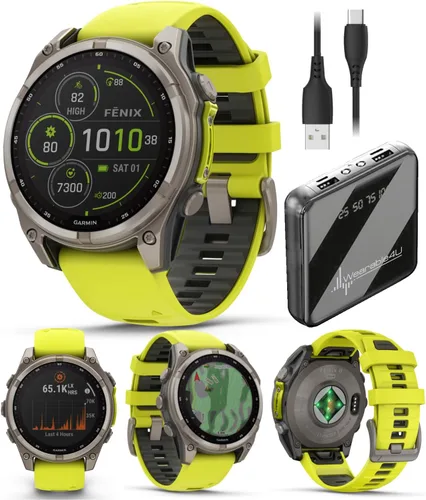 Miniatura 25 de Garmin Fenix 8 – 2 pulgadas, reloj inteligente multideporte GPS AMOLED, zafiro, titanio con banda de silicona naranja brillante/grafito, linterna