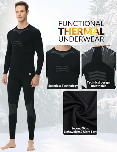 Miniatura 2 de BALEAF Ropa interior térmica para hombre, sin costuras, cálida, atlética, de secado rápido, capa base para clima frío