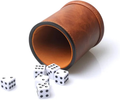 Miniatura 8 de Juego de dados de piel sintética con forro de fieltro con 6 dados de puntos (negro, paquete de 1)