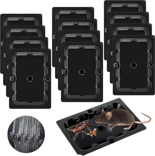 Qualirey Paquete de 12 trampas de pegamento para ratones de 4.6 x 3.2 pulgadas, trampas adhesivas precebadas para ratones, ratas, cucarachas, Negro