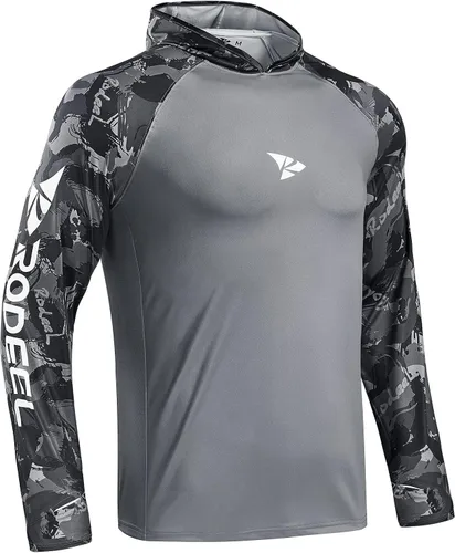 Miniatura 3 de Rodeel Camiseta de manga larga con capucha para hombre, ajuste holgado, con ventilación y protección solar UPF 50