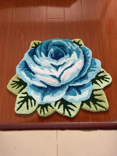 Miniatura 3 de Judy Dre am Alfombra de área con forma de flor de rosa azul para baño, cocina, dormitorio, alfombras de inodoro lavables de felpa, alfombra de baño