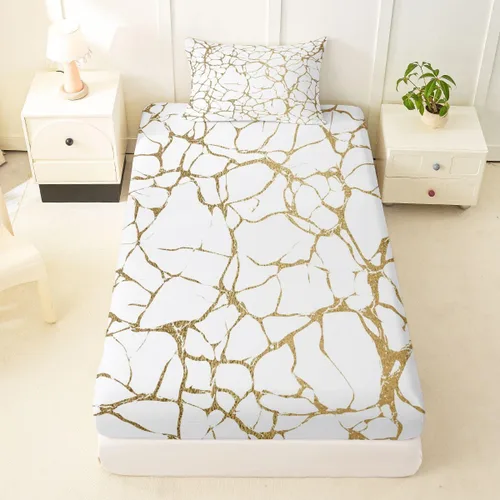 Miniatura 15 de Erosebridal Sábana bajera ajustable de mármol metálico dorado, tamaño individual, sábanas de cama con purpurina dorada negra, diseño de textura