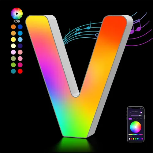 Miniatura 30 de OJQ Letras LED Iluminadas con Música Sincronizada de Letras del Alfabeto Coloridas - Luz de Dormitorio con Cambio de Color - Regalos de Cumpleaños