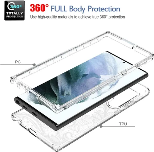 Miniatura 3 de Funda para Galaxy S22 Ultra 5G SM-S908U con protector de pantalla de vidrio templado, bonito patrón de mandala transparente, funda protectora