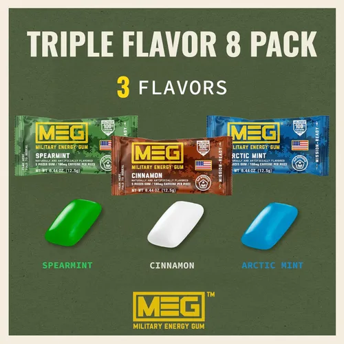 Miniatura 2 de MEG - Goma de mascar Military Energy Gum 100 mg de cafeína por pieza + Aumenta la energía + Mejora el rendimiento físico + Múltiples sabores