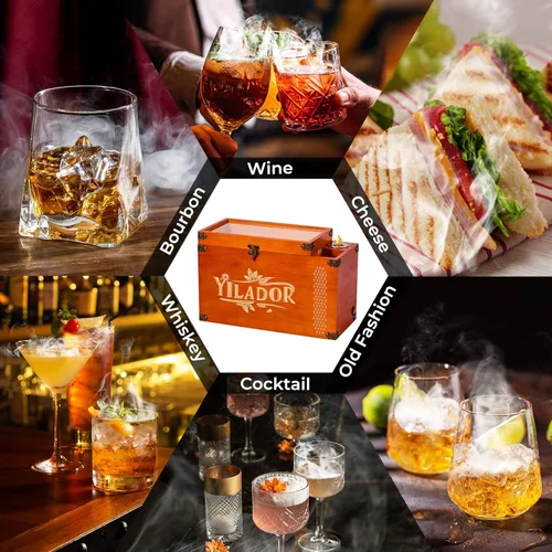 Miniatura 8 de Kit de fumador a la antigua – Caja de regalo de madera premium para whisky y cócteles, fumador eléctrico de 2 en 1 para bebidas y alimentos