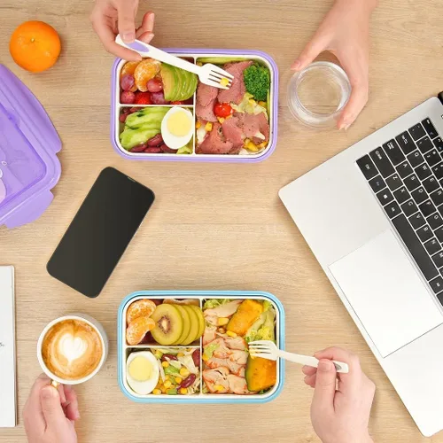 Miniatura 7 de LOVINA Cajas Bento para Adultos – Contenedor de almuerzo Bento de 1100 ML para niños con cuchara y tenedor – Tamaño perfecto duradero para comida
