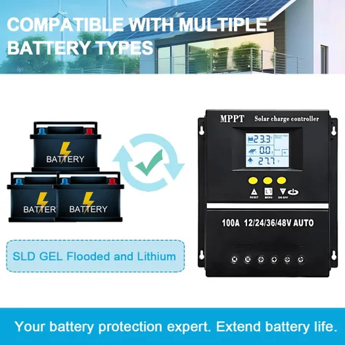 Miniatura 4 de Controlador de carga solar MPPT de 60 A 12 V 24 V 36 V 48 V Pantalla LCD Regulador inteligente de batería Entrada máxima de 100 V USB dual