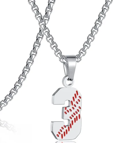Miniatura 114 de SKQIR Colgante de número de jersey de béisbol para hombres y niños - Cadena de acero inoxidable para atletas - Negro