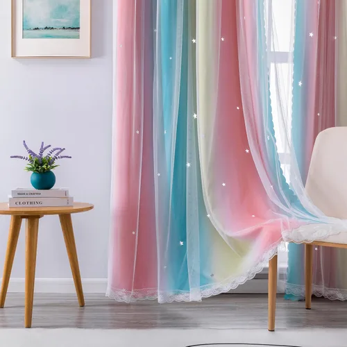 Miniatura 6 de XiDi Cortinas opacas para dormitorio de niñas, diseño de princesa unicornio arcoíris, 72 pulgadas de largo, rosa/azul