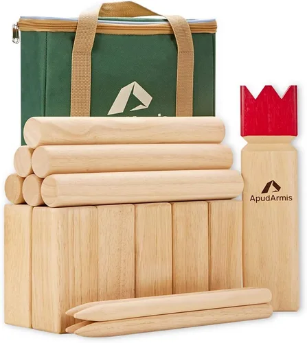 ApudArmis Juego de Patio Kubb, Ajedrez Vikingo Clash Toss Juego de Patio para Exteriores con Estuche de Transporte - Juego de Madera de Goma para