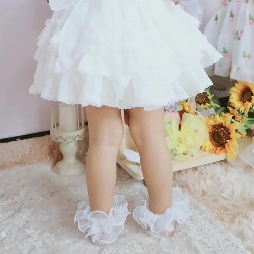 Miniatura 10 de Calcetines de doble volantes para niñas pequeñas, con ribete de encaje, con detalles de encaje, tutú, para niñas pequeñas y grandes