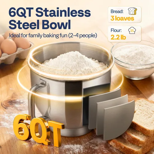 Miniatura 5 de VIVOHOME - Batidora de mesa de 660 W, 10 velocidades, 6 cuartos de galón, mezclador eléctrico de cocina con cabezal basculante, batidor, gancho
