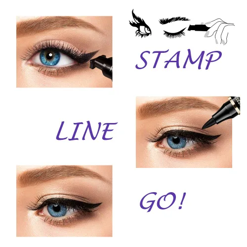 Miniatura 3 de Sello delineador de ojos iMethod. 2 bolígrafos con proyecciones, sello perfecto para imitar ojos de gato, delineador líquido de larga duración