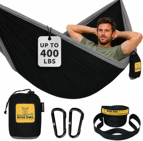Wise Owl Outfitters Hamaca de camping – Hamaca portátil de 500 libras con correas de árbol – viajes, mochileros, senderismo, equipo de campamento al