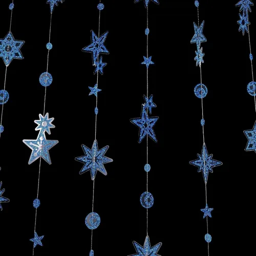 Cheerland Guirnalda de Purpurina de Estrella y Luna Azul Decoraciones de Fiesta País de las Maravillas Invernal Baby Shower Serpentinas al Aire