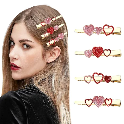 Miniatura 5 de Soochat 4 pinzas para el cabello para el día de San Valentín, horquillas de corazón rojo para mujeres y niñas, accesorio para el cabello, regalo