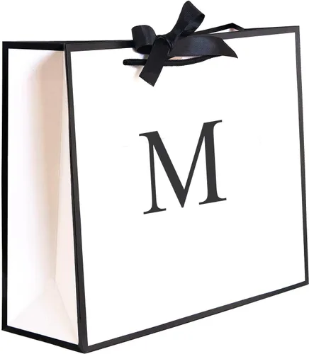Miniatura 39 de QLSKO - Bolsa de regalo inicial con lazo de cinta, bolsa de papel horizontal personalizada, bolsa de regalo con monograma para cumpleaños