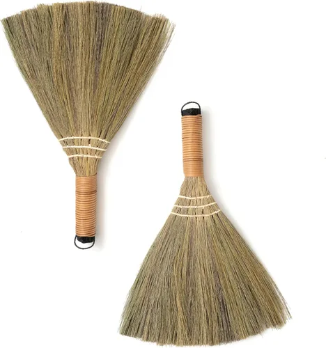 Juego de 2 escobas para niños de 12.6 pulgadas - Escoba suave de paja natural vietnamita - Escoba pequeña