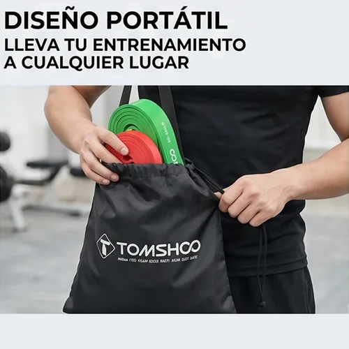 Miniatura 5 de TOMSHOO Paquete de 5 bandas de asistencia para dominadas, bandas de resistencia con correas y anclaje de puerta, bandas elásticas, bandas