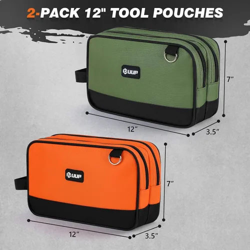 Miniatura 3 de Bolsa de herramientas pequeña de 12 pulgadas, paquete de 2 unidades, bolsa de herramientas con cremallera, 2 compartimentos, bolsa de herramientas