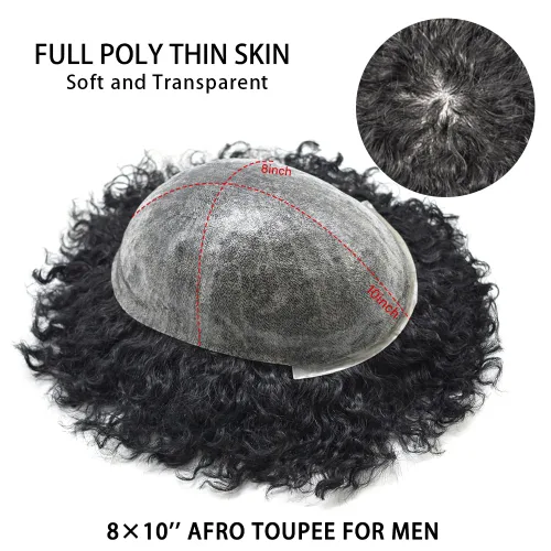 Miniatura 3 de FACE MIRACLE Afro Toupee para hombres negros, extensiones rizadas para hombre, todos los sistemas de cabello humano de poliuretano afroamericano 1B#