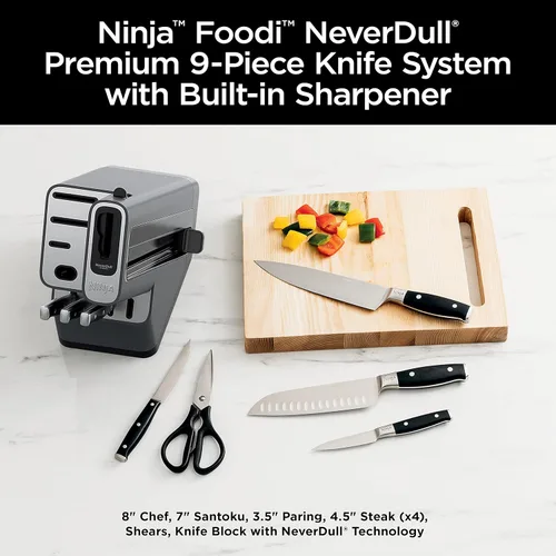 Miniatura 2 de Ninja K32009 Foodi NeverDull Sistema de Cuchillos Premium, Juego de Bloques de Cuchillos de 9 Piezas con Afilador Incorporado, Cuchillos de Acero