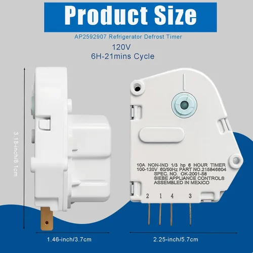 Miniatura 2 de AP2592907 - Temporizador de descongelación para refrigerador, 120 V, 6 horas, 21 minutos, temporizador 215846604 para refrigerador y congeladores