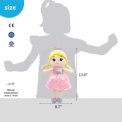 Miniatura 7 de June Garden Muñeca de trapo suave XL Princess Marina Crystalheart - Adorable muñeca de tamaño real de peluche para niñas, vestido azul