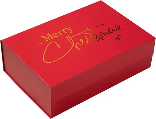 Miniatura 9 de WRAPAHOLIC 1 caja de regalo de Navidad con tapa, 13.3 x 9 x 4 pulgadas, caja de Navidad azul y blanca, diseño de letras, cajas de regalo plegables