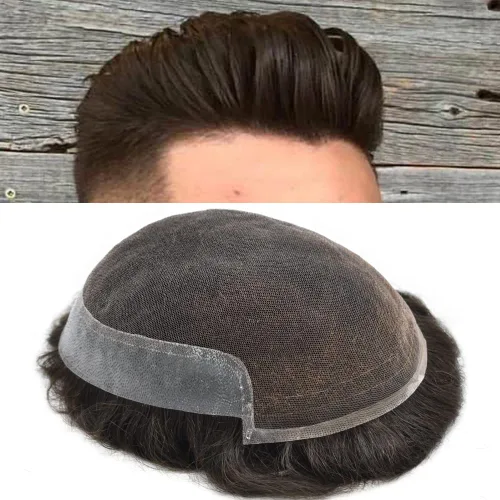 Miniatura 33 de LYRICAL HAIR Sistema de cabello humano con encaje frontal francés para hombres, tupé de piel de polietileno para hombres, línea capilar natural