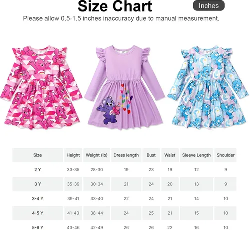 Miniatura 7 de Care Bears - Vestido de tirantes para niña, vestido de tirantes para niña, vestido acampanado a rayas rosadas, 3M-24 meses