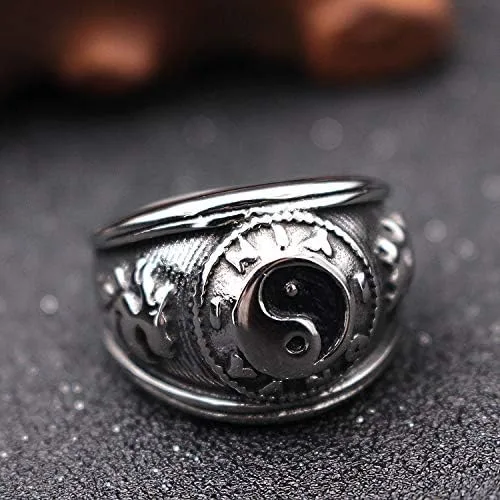 Miniatura 4 de JAJAFOOK Tai Chi Yin Yang - Anillo de equilibrio de acero inoxidable para hombre