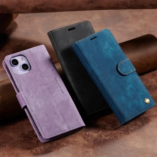 Miniatura 8 de QLTYPRI Funda para iPhone 13, funda de piel sintética con cierre magnético, soporte para tarjetas, función atril, a prueba de golpes, funda Azul