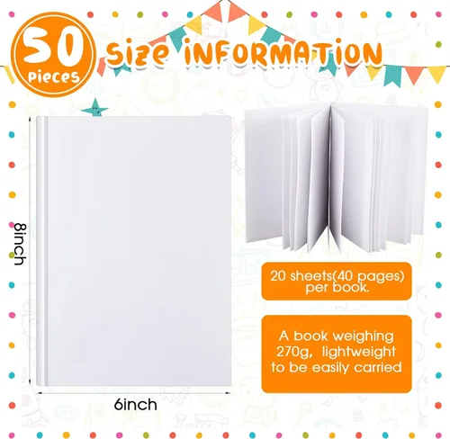 Miniatura 2 de Henoyso 50 libros blancos de tapa dura en blanco para que los niños escriban historias, 40 páginas de 6 x 8 pulgadas, cuaderno de bocetos en blanco