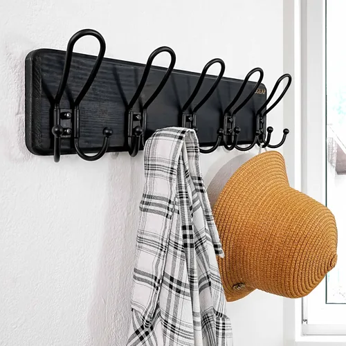 Miniatura 2 de Dseap Perchero para Abrigos Montado en Pared - Perchero Resistente de Estilo Granja Rural con 5 Ganchos de Alambre para Ropa, Sombrero, Chaqueta