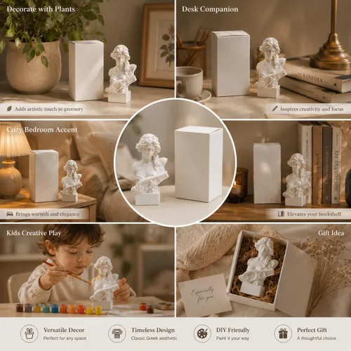 Miniatura 7 de Estatua de Busto de Resina de 2.95 Pulgadas Figurillas de Yeso Mini Escultura de Decoración del Hogar Blanca para Aficionados al Arte-Artemis