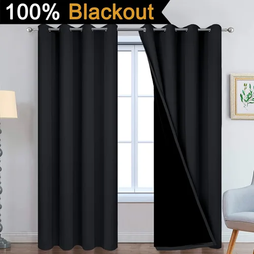 Miniatura 2 de Yakamok Cortinas 100% Opacas de 84 Pulgadas de Largo para Dormitorio, 2 Capas Gruesas con Aislamiento Térmico y Ojales, Cortinas Totalmente Opacas