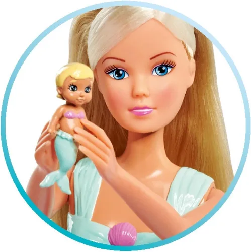 Miniatura 5 de Simba 105733524 Steffi Love Mermaid Family, Muñeca como sirena embarazada con Kevin como Merman, con cama de bebé, 11.4 in de vestir, muñecas