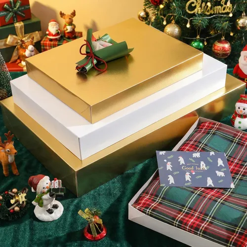 Miniatura 6 de HAPPY POTATO 12 cajas de regalo de Navidad con tapas de 11 x 8.5 x 1.5 pulgadas, cajas de regalo doradas para camisas, cajas de regalo para ropa