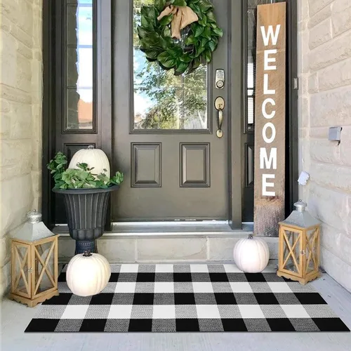 Miniatura 49 de IOHOUZE Alfombra Rayada Gris y Blanca - 27.5" X 43" Tapetes para Puerta Delantera al Aire Libre, Alfombra Lavable para Decoración de Porche