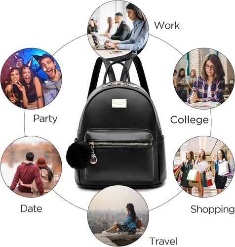 Miniatura 6 de I IHAYNER Mochila de cuero para mujer, de moda, con pompón, mochila casual de viaje