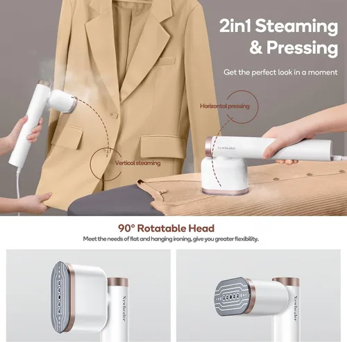 Miniatura 2 de Newbealer Vaporizadores de mano para ropa, 2 niveles de vapor, vapor horizontal y vertical, portátil para viajes y uso doméstico