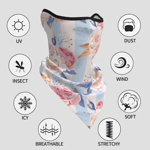 Miniatura 5 de Bufanda con estampado de rayas de flores, protección UV, pasamontañas, resistente al viento, bandana para deportes al aire libre, transpirable