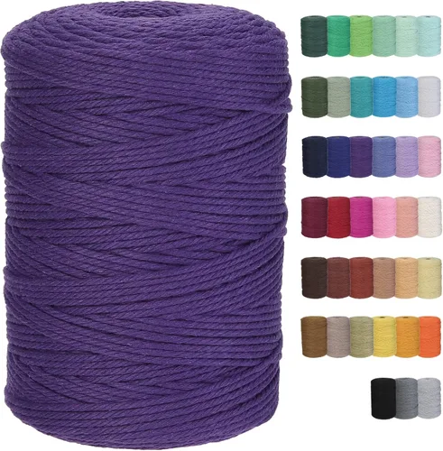 Miniatura 26 de Cuerda de macramé de algodón de 3 mm x 109 yardas, suministros de macramé de color natural, cuerda de algodón suave para colgar plantas, colgante