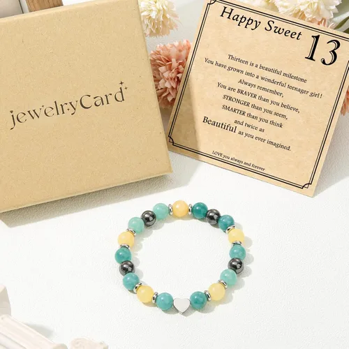 Miniatura 5 de jewelrycard Regalos de cumpleaños de 13 a 60 años para mujeres y niñas, pulsera de piedra natural para mujeres, regalos de 13, 16, 21, 40, 50 años