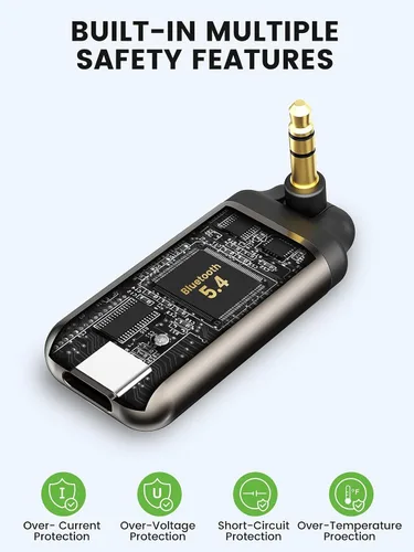 Miniatura 8 de HVMLAK Air88 Bluetooth 5.4 Adaptador Aux, conector de 3.5mm giratorio 180°, para estéreo de coche y hogar, llamadas manos libres, batería de 12