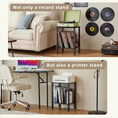 Miniatura 6 de LELELINKY Soporte para tocadiscos de 2 niveles con almacenamiento de discos de vinilo hasta 100 álbumes, soporte para discos de dormitorio y mesa